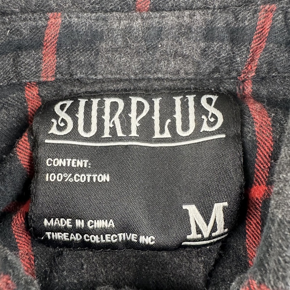 Surplus Flannel Shirt Mens Medium Gray Red Plaid Long Sleeve Button Down Cotton - Picture 2 of 10